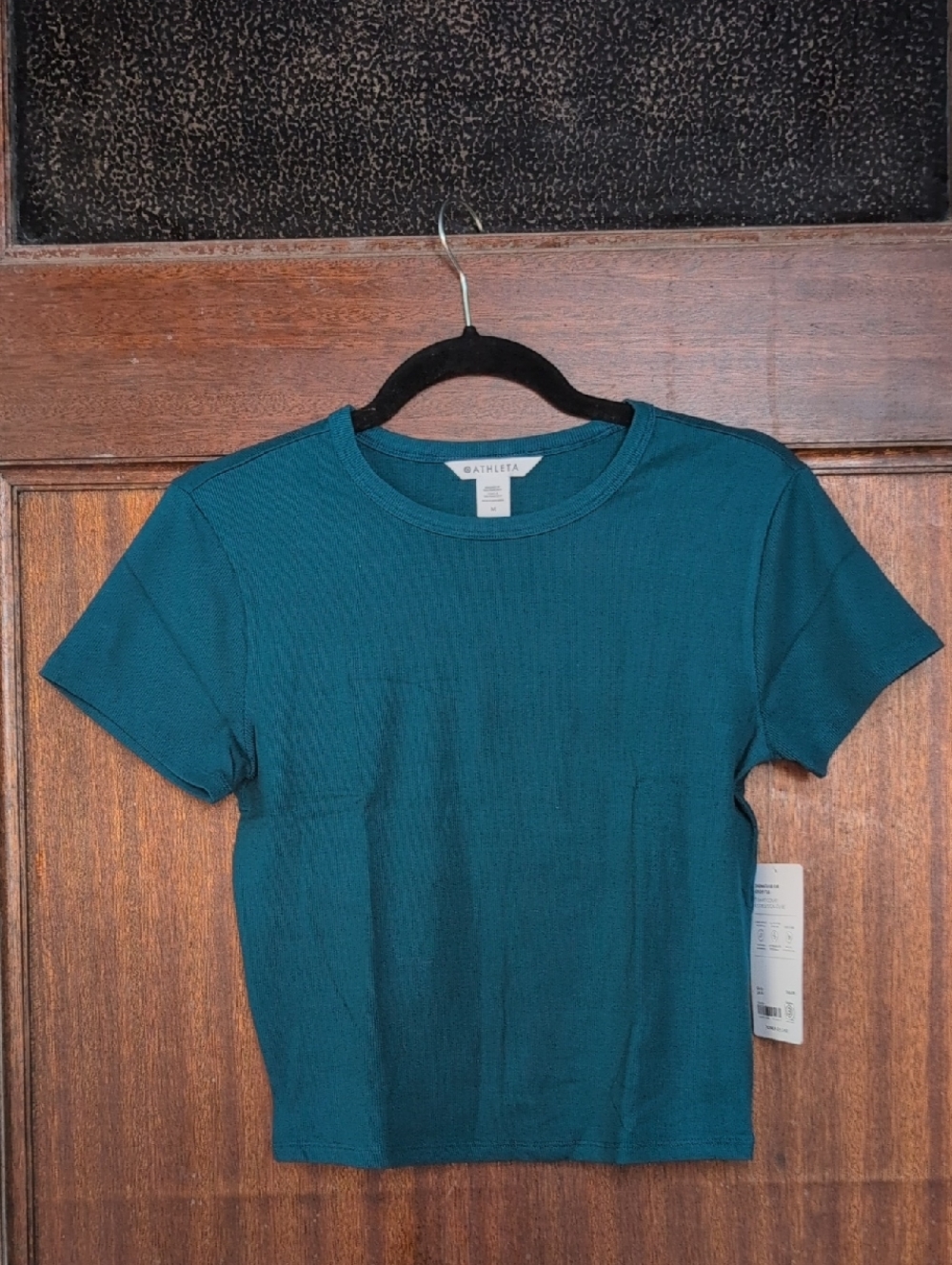Athleta Teal Short Sleeve Crewneck Ribbed Tee